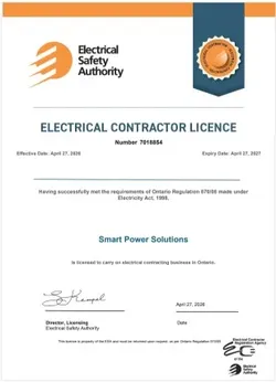 Smart Power Solutions Electrical Contractor Licence